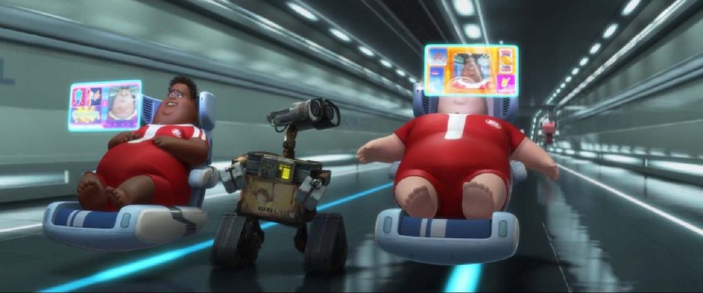 Wall-E, Disney-Pixar. At least Wall-E had an imagination in the film. He was more curious than the dullard humans were.